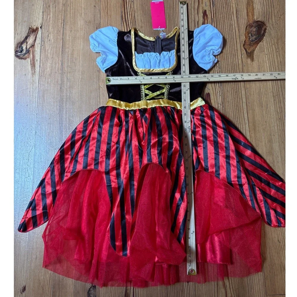 Pirate Costume Kids Red Black Striped Velvet Tulle NWT SIZE 150